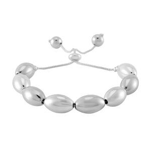 Women's Oval Shaped Beaded Silvertone  6-8.5 Inches Bolo Bracelet
